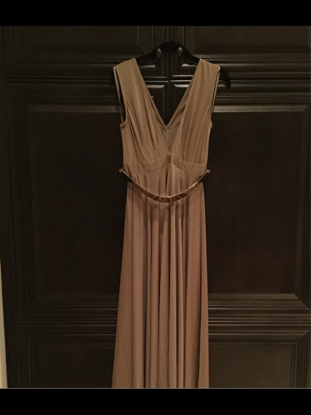 Abyss By Abby Sleeveless V-Neck Taupe Maxi Gown